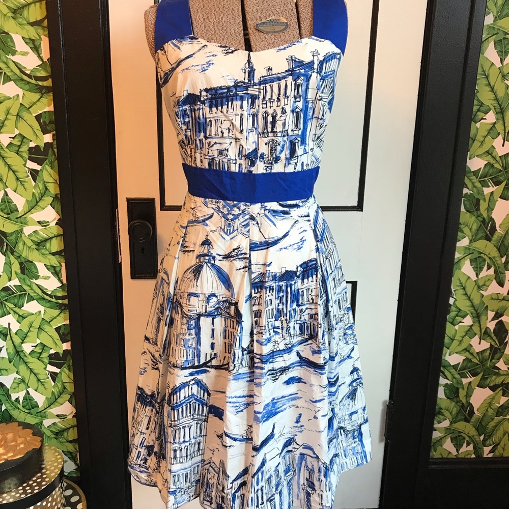 Vintage style Blue Italy Fit and Flare Sun Dress